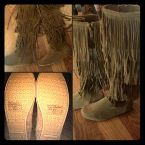 Tall fringe boots